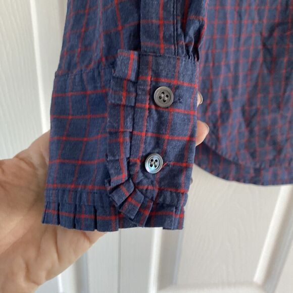 J Crew Women's Navy Popover Blouse Red Windowpane Top Size‎ 0 - Picture 5 of 7